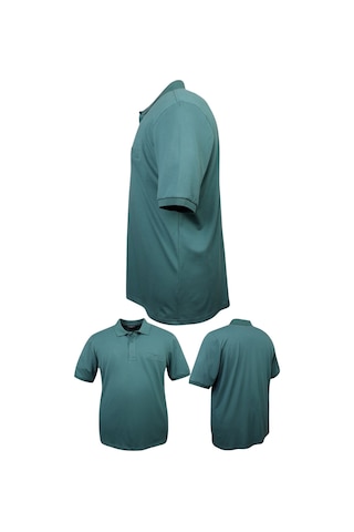 Erkek Büyük Beden 115 - 155 Kilo Arası Uygun Bedenli Likralı Pike Polo Yaka Cepli Tişört Yeşil