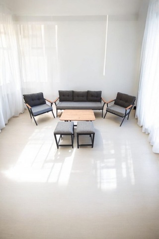 Pilocca Bahçe Balkon Mobilyası Gri Antrasit 3+1+1 Sehpa 2 Gri Puf Antrasit - Gri