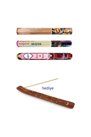 Tedar 3 Paket 20 Çubuklu Tütsü Musk - Wood - Red Rose - Kayık Hediyeli Najmaddin