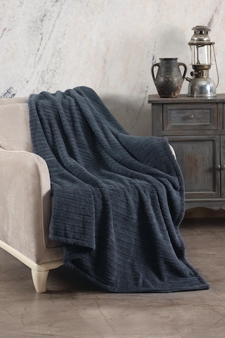 Zeynep Tekstil Cotonila Comfy Çizgili Wellsoft Tv Battaniyesi Antrasit 110 x 180