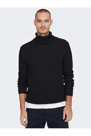 Only & Sons Onstuck 7 Roll Neck Knit Erkek Siyah Kazak - 22022595