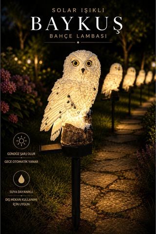 Solar Işıklı Baykuş Bahçe Lambası Güneş Enerjili Led Bahçe Aydınlatma Suya Dayanıklı 42 Cm