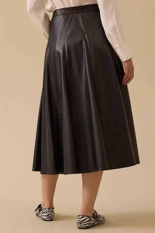 Kadın Suni Deri Kloş Etek - Siyah Siyah