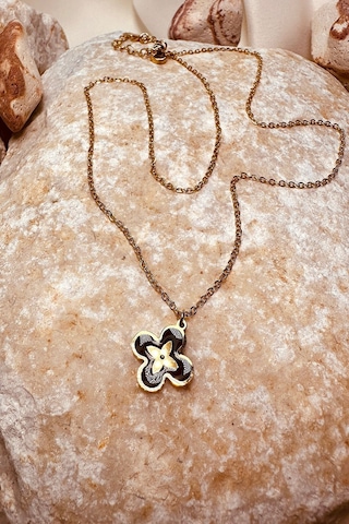 Siyah Yonca Tasarım Altın Gold Renk Kadın 316l Paslanmaz Çelik Zincir Kolye Altın