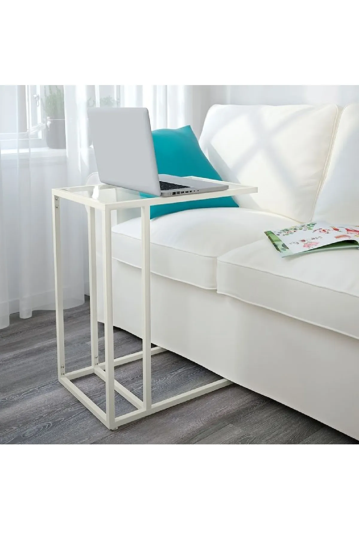 Şeffaf Temperli Cam C Sehpa Koltuk Sehpası Beyaz-şeffaf