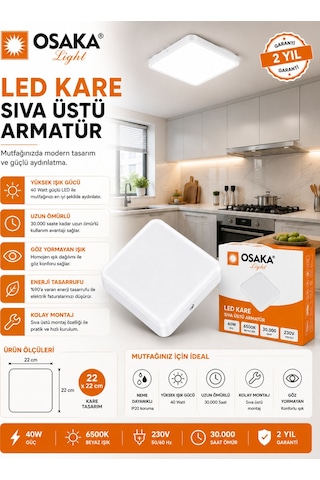 10 Adet Osaka 40w Kare Sıva Üstü Armatür Beyaz Işık 6500k