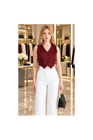 Sea Queen Kadın Slim Fit Astarlı Düğmeli Yelek Bordo - 926225859 Bordo