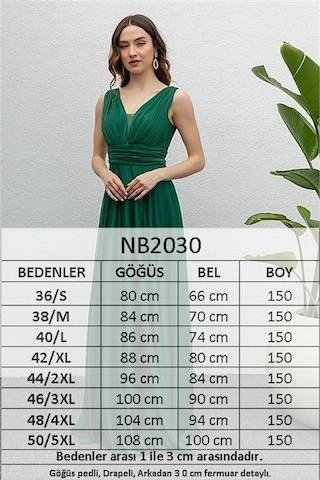 Neşeli Butik Kadın Zümrüt Drapeli Tül Abiye Elbise Nb2030 Yeşil