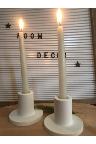 Modern Beton Şamdan Mumluk 2 Li Set Beyaz Renk Beyaz