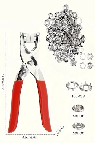 200 Adet Paslanmaz Çelik Çıtçıt Ve Pense Seti Metal Çıt Çıt Makinesi