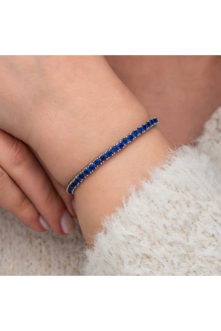 Artsmagazinmücevher Gümüş Lacivert Zirkon Taşlı Su Yolu Kadın Bilekik