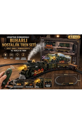 Uzaktan Kumandalı Buharlı Nostaljik Tren Seti Sesli Işıklı Ve Duman Efektli 42 Parça Rc Tren