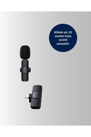 İphone Uyumlu Çift Mikrofonlu Kablosuz Yaka Mikrofonu Seti, Lightning Alıcılı, 360 Ses, 20-30 M, 5-6 Saat - Mh-hs3718-9197