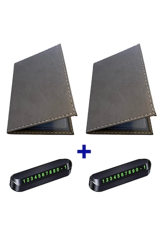 Microcase Suni Deri Oto Ruhsat Kabı Kılıfı Ruhsatlık + Ön Arka Panel Numaratör 2 Adet- Al5038 Siyah