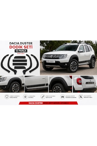 Dacıa Duster 2010-2017 Model Uyumlu Dodik Seti 12 Parça Siyah Mat Çamurluk Ve Kapı Kaplama Seti
