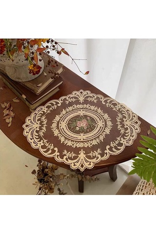 Yifomall 6'li Set El İşi Dantel Masa Örtüsü - Şık Ve Pratik Dekorasyon Ürünü Bej