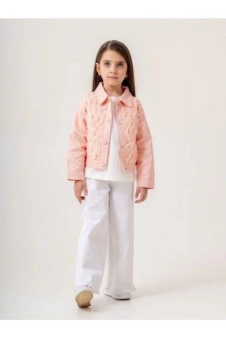 Kız Çocuk İkili T-shirt Ceket Takım-15514 Somon