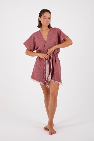 Dokubba - Kimono - Peştemal Kimono - Müslin Kimono - Selimiye Bordo Bordo
