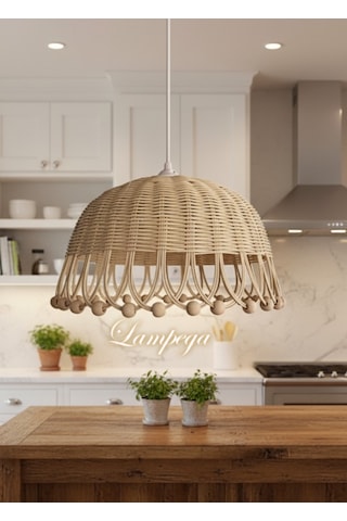 Lampega Rattan Bambu Hasır Avize Eskitme