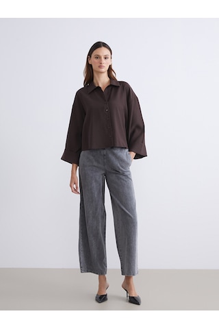 Lcw Vision Kahverengi Oversize Modal Karışımlı Kadın Gömlek