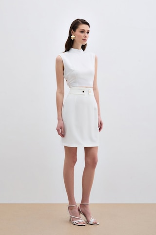 Sateen Çıt Aksesuarlı Mini Etek - Ekru-134900 Ekru