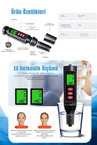 Nv-71 7 Li Ölçüm Cihazı Ph Ec Tds Tuzluluk Orp S.g. Sıcaklık Ölçer Su Analiz Test Cihazı Dijital Ph Metre