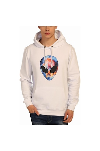 Bant Giyim - Alien Cosmos Beyaz Kapşonlu Erkek Sweatshirt Hoodie