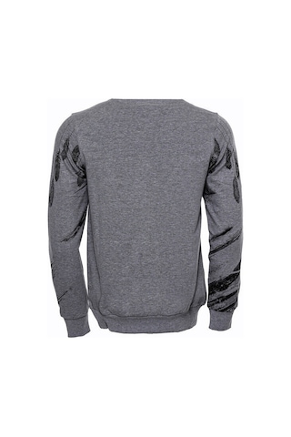 Gri Taşlı Baskılı Desenli Sweatshirt - Wessi Siyah