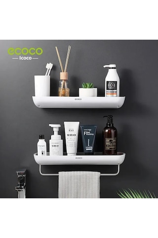 Yunboo Duvar Takılı Banyo Organizer, Delmezsiz Kurulum, Plastik Materyal, Çok Fonksiyonlu, Havlu Çubuğu İçeren Gri Dolu Set, Tuvalet Malzemeleri Saklama Rafı Diğer