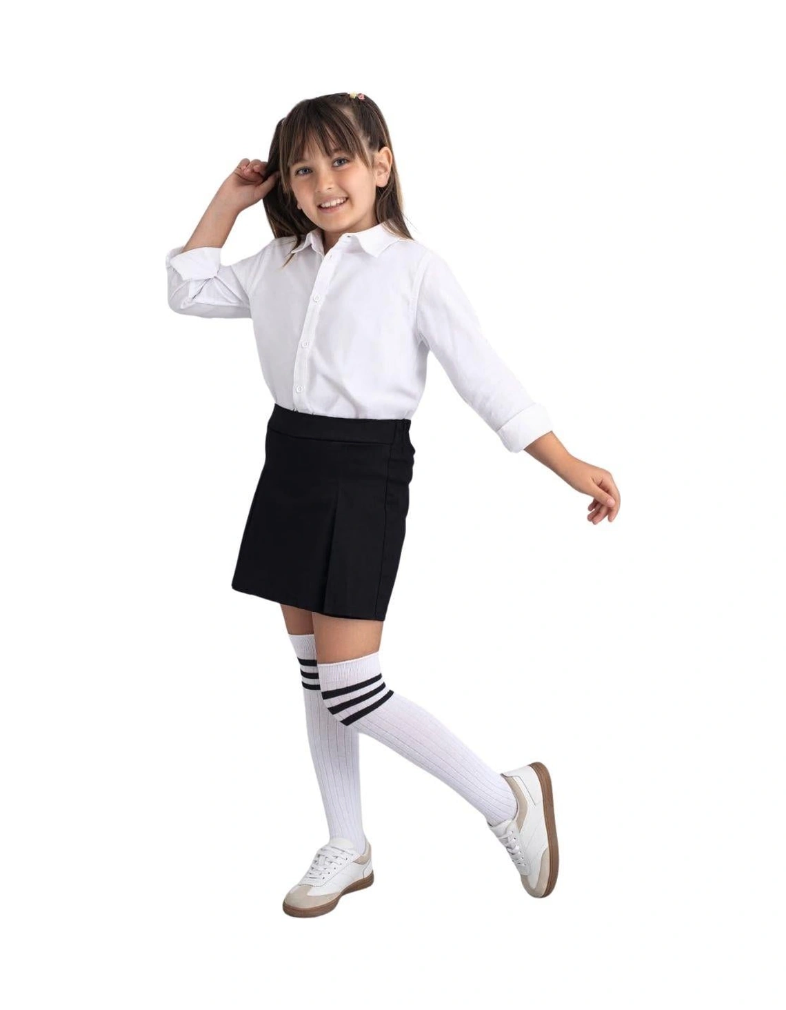 Kız Çocuk Dizaltı Çorap 3 Çift Beyaz-gri-siyah-1935 ÇoK Renkli