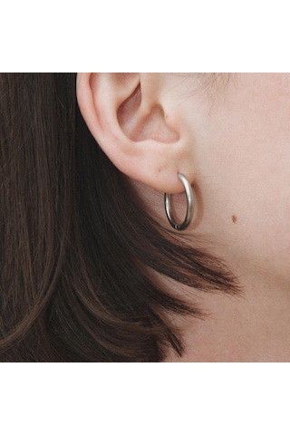 16 Mm Cerrahi Çelik Halka Küpe Gümüş Renkli Gri