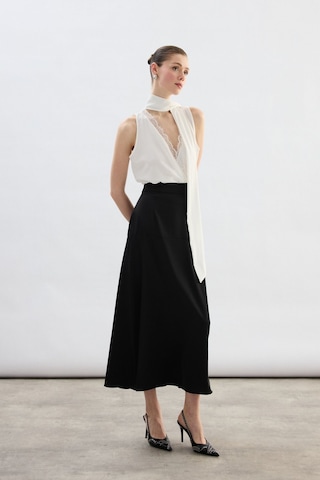 Sateen Yüksek Bel Saten Etek - Siyah-136783 Siyah