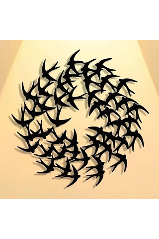 Cajuart Zarif Minimalist Kırlangıç Sürüsü 30 Cm Siyah Ahşap Tablo Dekor 1