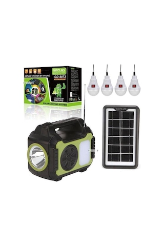 Junglee 1275 Güneş Enerji Panelli Aydınlatma Sistemi Powerbank Kamp Doğa Balık Karavan Fener Bluetooth Hoparlör İle Uyumlu