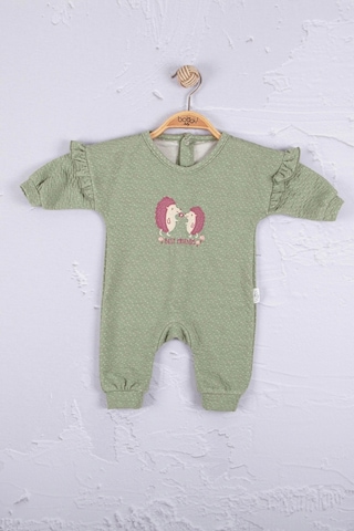 Kirpi Nakışlı % 100 Pamuk Kız Bebek Tulum Yeşil