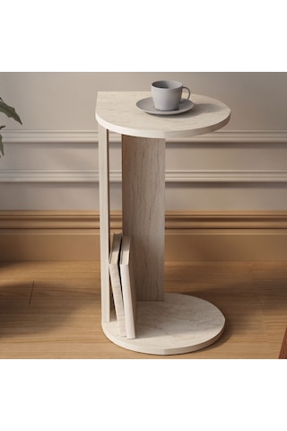 İnarch Dizayn Drop Modern Tasarım Yan Sehpa Kompakt Ve Ergonomik Yan Masa Traverten Krem