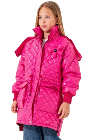 Kız Çocuk Kapitone Model Kapüşonu Çıkabilen İçi Astarlı Etek Kısmı Fermuarlı Parlak Pembe Renk Mont Pembe