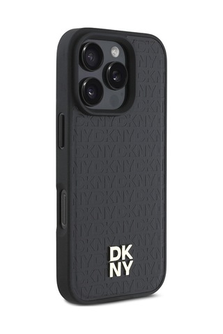 Apple Uyumlu iPhone 16 Pro Kılıf Dkny Lisanslı Magsafe Şarj Özellikli 3d Yazılı Repeat Pattern Siyah