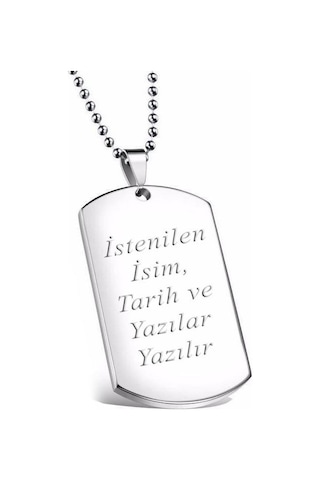 Kişiye Özel Asker Künyesi Isim Yazılı Erkek Çelik Kolye Eck04Y Beyaz