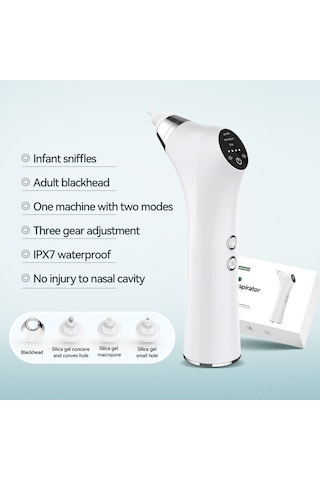 Yaozixa Bebek Elektrikli Burun Emici - 3 Seviye Emme, Sesli Sakinleştirici, Karbon Akne Temizleyici, 4 Fişli, Li-pol Batarya