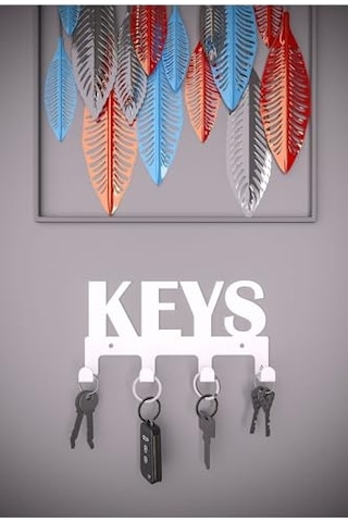 Keys Metal Anahtar Askısı Duvar Anahtarlık & Anahtar Düzenleyici - Beyaz