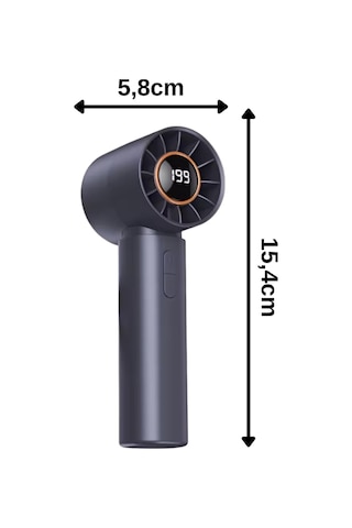 Taşınabililir Mini Usb Şarjlı Turbo Dijital Ekranlı El Vantilatör Fan Soğutucu T12 Gri
