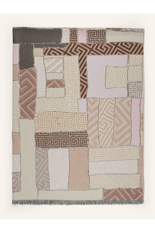 Zeopprıtz Italya Üretimi Jakarlı Pamuklu Örtü Saçaklı, Desenli, 150x210 Cm Battaniye, Pike Bej - Pembe 150 X 210 Cm