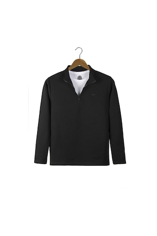 Terapi Men Erkek Siyah Rahat Kalıp Yarım Fermuarlı Bato Yaka Basic Sweatshirt 21k-5200179-2. Siyah