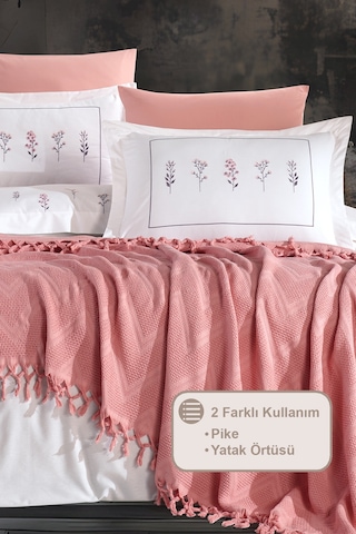 Elart Daisy Pike Yatak Örtüsü %100 Pamuk Püsküllü 220x240 Cm Gülkurusu Gülkurusu