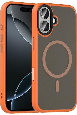 Apple Uyumlu iPhone 17 Kılıf Mat Arka Yüzey Wireless Şarj Özellikli Zore Flet M-safe Kapak Turuncu