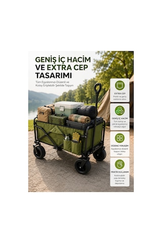 Geniş İç Hacimli Fren Sistemli Katlanabilir Kamp Ve Piknik Arabası Renk Renk