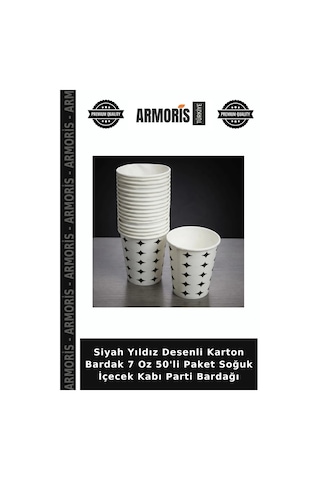 Siyah Yıldız Desenli Karton Bardak 7 Oz 50'li Paket Soğuk İçecek Kabı Parti Bardağı