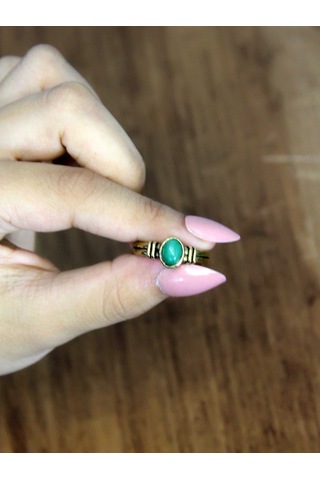 Doğal Taş Yeşil Akik Doğal Taşlı Antik Model Kadın Ayarlanabillir Yüzük Euy81ya Yeşil
