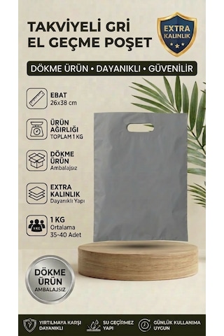 26x38 Gri Takviyeli El Geçme Poşet 1kg